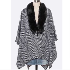 • Faux Fur Plaid Shawl Poncho •